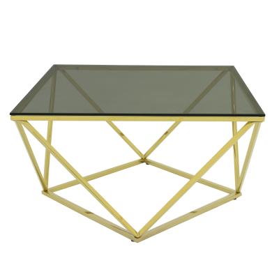 China Coffee table design square stainless steel top European luxury modern glass living room Glass/8mm gold modern furniture tempered glass for sale