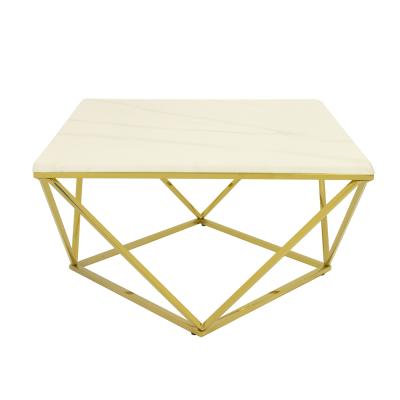 China Antique modern metal 1pc/carton 86*86*15cm 29.50kg 800*800*450mm gold stainless steel living room modern marble top block coffee table for sale