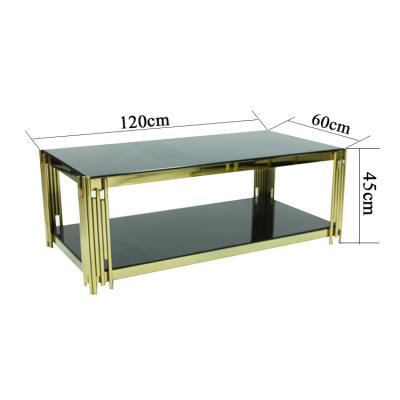 China Entry Lux Office Black Tempered Glass Top Stainless Steel Coffee Table Gold Base for sale