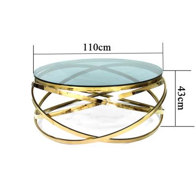 China Unique Gold Metal Entryway Lux Modern Living Room Furniture Designs Round Corner Coffee Table TV Glass Top Stand For Sale for sale