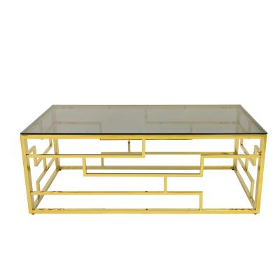 China Modern Industrial Living Room Table Set Modern Sculpture Aquarium Coffee Table And End Table Set Tempered Glass/8mm Glass-Metal Gold for sale