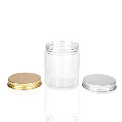 China Plastic Food Clear PET Jar Storage Container with Silver Aluminum Lids for Food and Home Use for sale