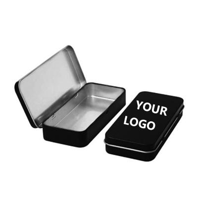 China Food Packaging Black Matte Metal Rectangular Empty Hinged Jar Mini Portable Tin Box Small Storage Container for sale