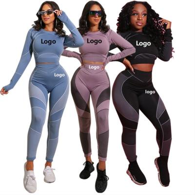 China 2021 Breathable Newest Fall Sport Wear Custom Two Piece Sweatsuit With Logo Gym Yoga Sets Fitness Leggings For Women for sale