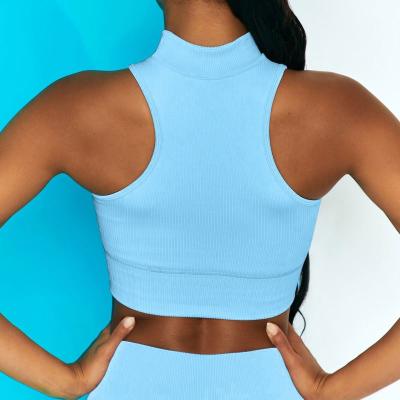 China QUICK DRY women seamless backless yoga cut out tank top rubbed top for lady for sale