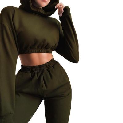 China Autumn Long Sleeve Hoodie Breathable Solid Color Crop Women Short Sets 2 Piece Sports Top Biker Clothing for sale