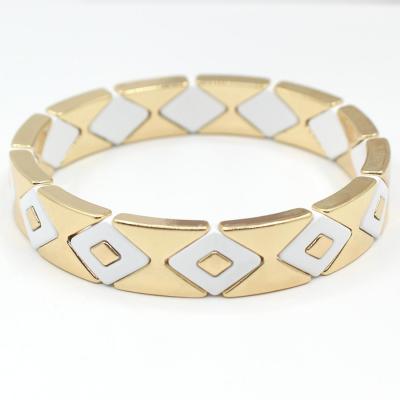 China BOHEMIA factory direct sales European and American colorful enamel tile bracelet plating DIY geometric rhombus elastic bracelet for sale