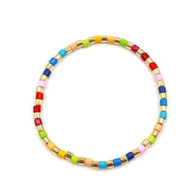 China Factory BOHEMIA enamel multicolor bead elastic bangle rainbow bracelet tile tube bracelet for sale