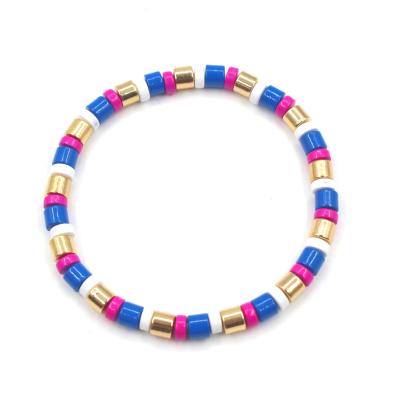 China Multicolor BOHEMIA Factory Rainbow Bangle Tile Separator Bracelet Enamel Bohemia Bead Elastic Bracelet Wholesale Zinc Alloy for sale