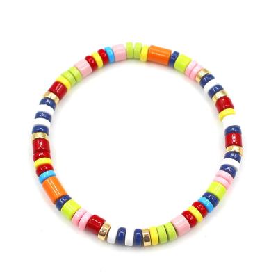 China Multicolor BOHEMIA Factory Rainbow Bangle Tile Separator Bracelet Enamel Bead Bohemian Elastic Bracelet Wholesale for sale