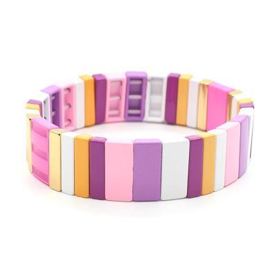 China Colorful BOHEMIA Bohemia Enamel Tile Bracelet Rainbow Tila Bead Bracelets Print Elastic Bangle Bracelets for sale