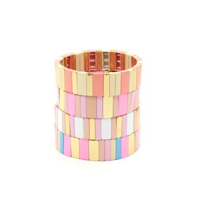 China Colorful BOHEMIA Bohemia Enamel Tile Bracelet Rainbow Tila Bead Bracelets Print Elastic Bangle Bracelets for sale