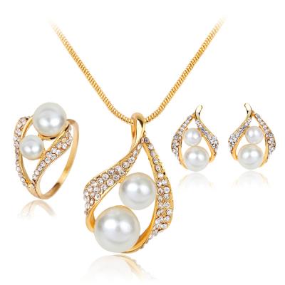 China Advanced European and American style hot earrings, necklaces, rings, beads, three-piece fashion and simple bridal bead set for sale