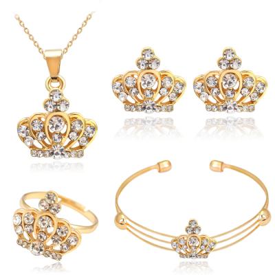 China European and American Crown Advanced Full Diamond Necklace Set Necklace Earrings Ring Bracelet Bridal Jewelry Fashion Sets for sale