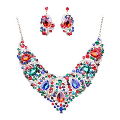 China Advanced Fashion Middle East Europe and America Color Exaggerated Bridal Necklace Earring Set Zinc Alloy Color Preserving Plating for sale