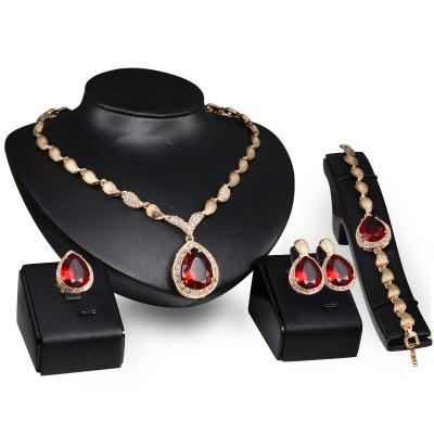 China Zinc alloy gold plated advanced explosive four-piece gemstone bridal drop water banquet jewelry maker source for sale