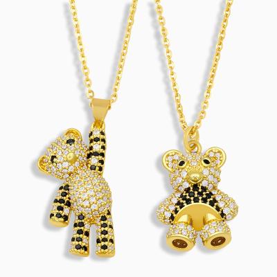 China 2021 New Arrival Cute CZ Gold Plated Brass Cubic Zirconia Fashion Teddy Bear Necklace Inlaid Sparkly Necklace For Women for sale