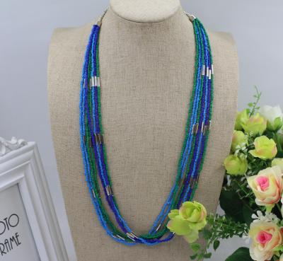 China Factory Stock Rice Bead Multilayer Stacking Cheap Processing Necklace Layered Multilayer Rainbow Rice Bead Necklace Handmade Female for sale