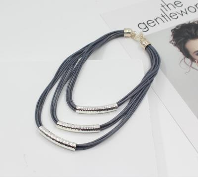 China FASHIONABLE factory processing 2021 wax rope multilayer stacking necklace European and American fashion party brass pendant necklace for sale