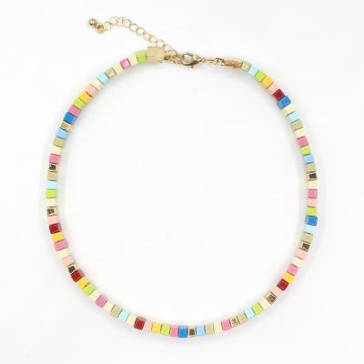 China High End Party Must-Have Rainbow Enamel Necklace Factory Direct Sale Macaron Color Short Necklace Ladies Square Beads for sale