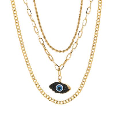 China European and American personality imitation natural stone devil's eye necklace hip hop eye multilayer necklace for sale