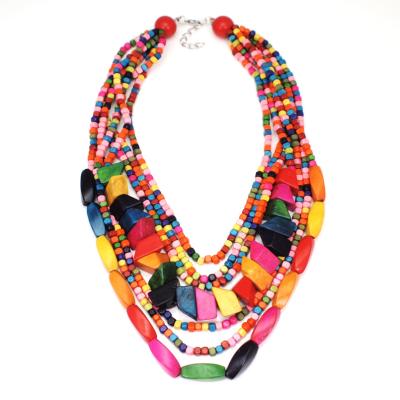 China BOHEMIA bohemian multi-layer beaded necklace women long European and American fashion exaggerated bitter wooden bead necklace for sale