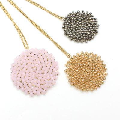 China Round Crystal Glass Beads All-match Fashion Necklace Long Sweater Handwoven Crystal Pendant Clothing TRENDY Chain for sale