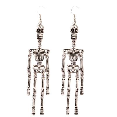 China BOHEMIA Overdone Halloween Party Props Overdone Skull Earrings Personality Antique Silver Ear Hooks Retro Metal Earrings for sale