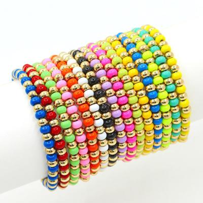 China BOHEMIA factory direct sale Bohemian gradient color enamel beaded bracelet hot-selling colorful round rainbow bracelet zinc alloy beads for sale