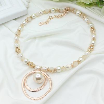 China High End Fashion Pearl Necklace, Crystal Glass Beads, Shaped Short Pearl Earrings Set Banquet Zinc Alloy Pendant for sale