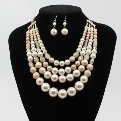 China Fashion European and American ladies necklace sweater accessories long rose gold diamond ball pearl earrings necklace set for sale