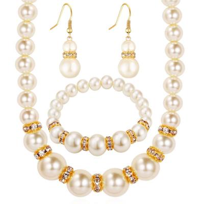 China European and American fashion ABS explosive pearl set, necklace, earrings, bracelet and jewelry set for sale