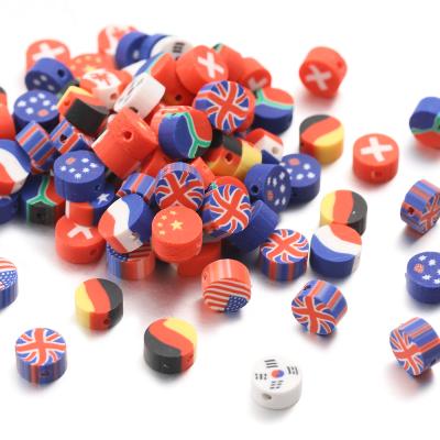 China DIY 10mm Mixed Soft Clay Slice Loose Beads Multinational Flag Pattern Crafts Necklace DIY Jewelry Beads for sale