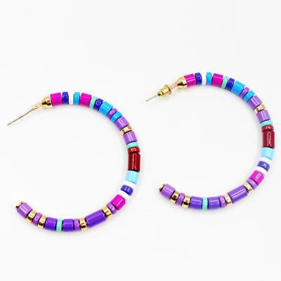 China Factory direct sale other handmade c-shaped semicircular interval ceramic tile colorful earrings tube enamel beads rainbow earrings for sale