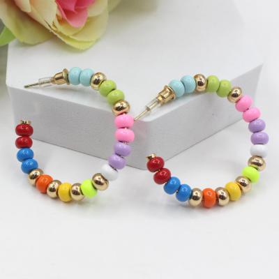 China European and American hot-selling BOHEMIA fashion c-shaped earrings Bohemian semicircular tube beads earrings mixed color for sale