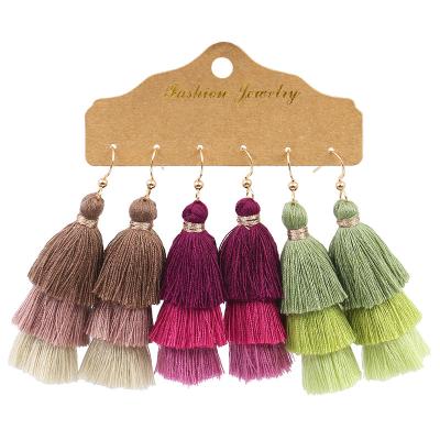 China BOHEMIA Tassel Earrings Multicolor Pungent Set Combination Fashion Earrings Female Bohemian Style Border Ethnic Earrings for sale