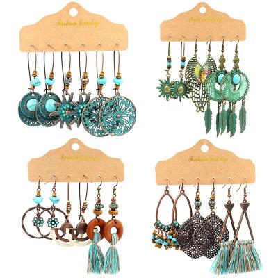 China BOHEMIA factory direct 3 piece set of irregular tassel earrings fashion earrings jewelry bronze border set combination for sale