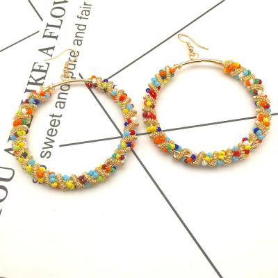 China BOHEMIA Bohemian Color Geometric Earrings Hit Peach Color Rice Bead Winding Heart Five-pointed Star Exaggerated Female Earrings for sale