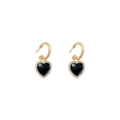 China Wild retro love BOHEMIA earrings niche design fashion full diamond earrings Hong Kong style French black temperament for sale