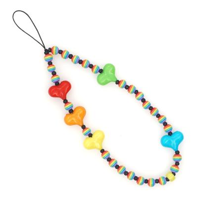 China BOHEMIA Ethnic Style Geometric Rice Beads Striped Beads Small Peach Heart Mobile Phone Chain Female Fresh Green Acrylic Pendant for sale