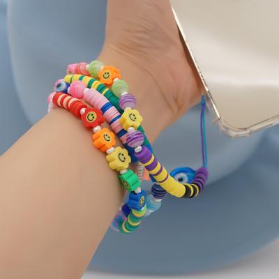 China BOHEMIA handmade DIY ethnic style beaded color acrylic soft pottery long soft pottery color cell phone anti-lost chain for sale