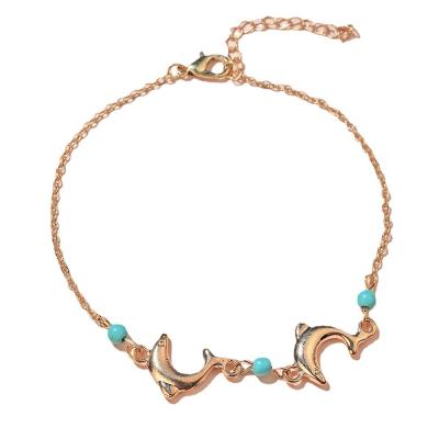 China European and American punk fashion shoes turquoise beaded beach holiday women's cute animal dolphin anklet chain accessories for sale