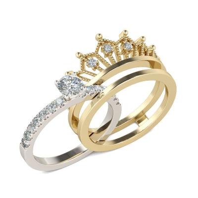 China New Simple And Detachable European And American Punk Crown Ladies Ring With Micro-Inlaid Zircon Two-piece Two-in-One Ring for sale