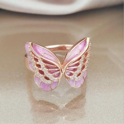 China New butterfly punk diamond ring creative alloy shape oil paint animal ladies ring manufacturer wholesale for sale