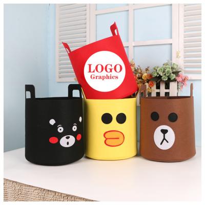 China Multifunctional Felt Storage Bucket Kids Animal Toys Clothes Handmade Felt Storage Bag Storage Bag For Kids Room Decoration for sale