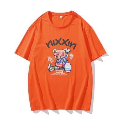 China wholesale streetwear cotton summer bear shoulder o neck drop anti-wrinkle anti-wrinkle graphic screen printing men's T-shirt for sale