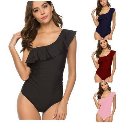 China Plus Size Plus Size Women's One Piece Swimsuits One Shoulder Swimwear Ruffle Monokinis Swimsuits Asymmetrical Bikini for sale