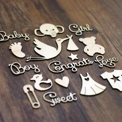 China Europe Plywood Baby Costume Shape Handmade Wood Album Embellishment DIY Crafts Scrapbooking Wooden Decoration WF299 for sale