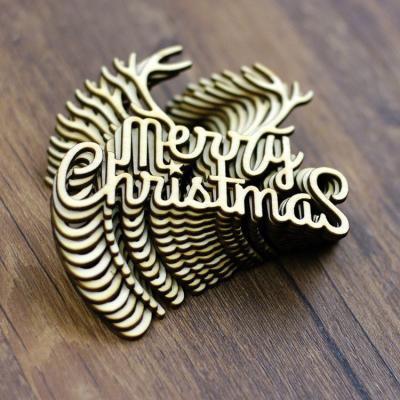 China Europe 2mm laser cut wooden antlers and merry words christmas decorations gift tag word embellishments wf118 for sale