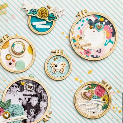 China Europe Laser Cut Embroidery Small Circle Shape Plywood Photo Frames Embellishments Scrapbooking Home Decoration Crafts WF236 for sale